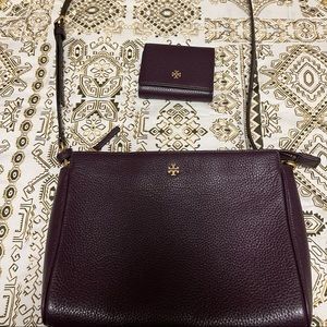 Purple Pebble Leather Tory Burch Crossbody & matching wallet